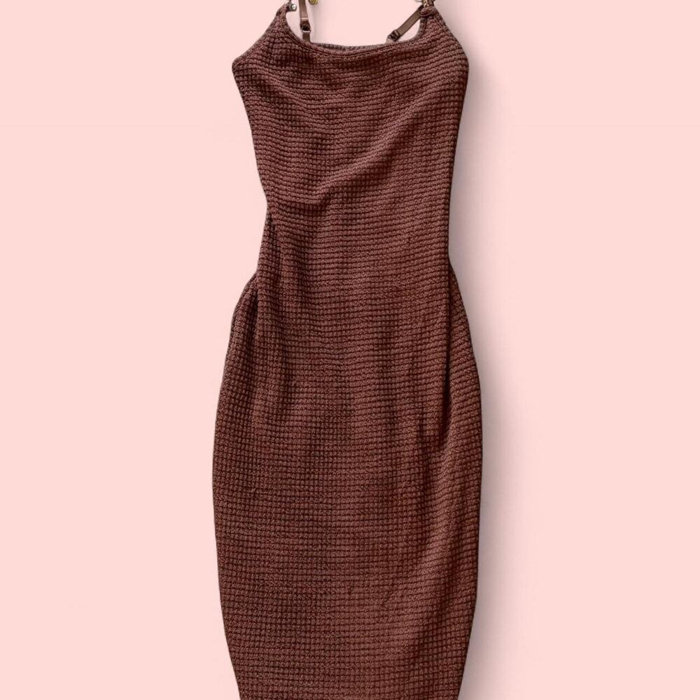Brown waffle knit maxi dress